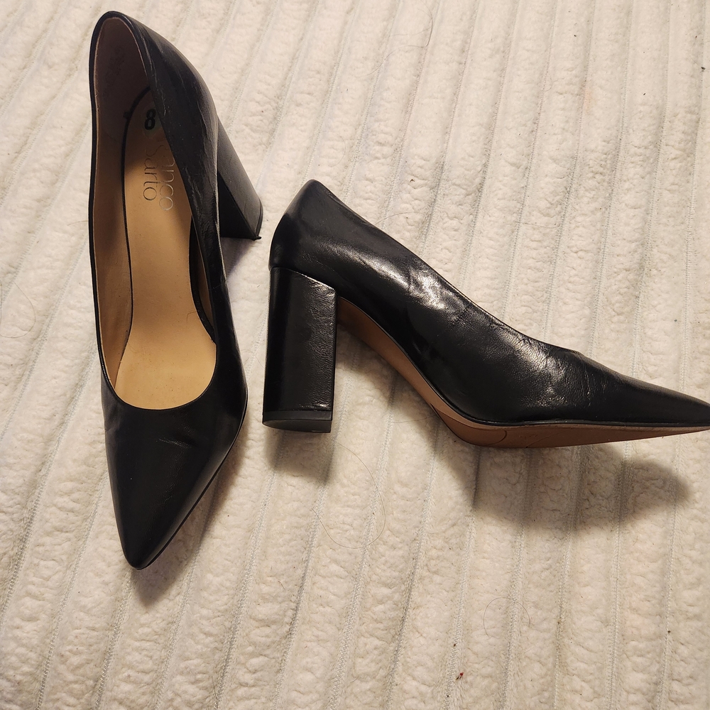 Franco Sarto -Black Block Heel Pointed Toe Pumps - Unknown Brand